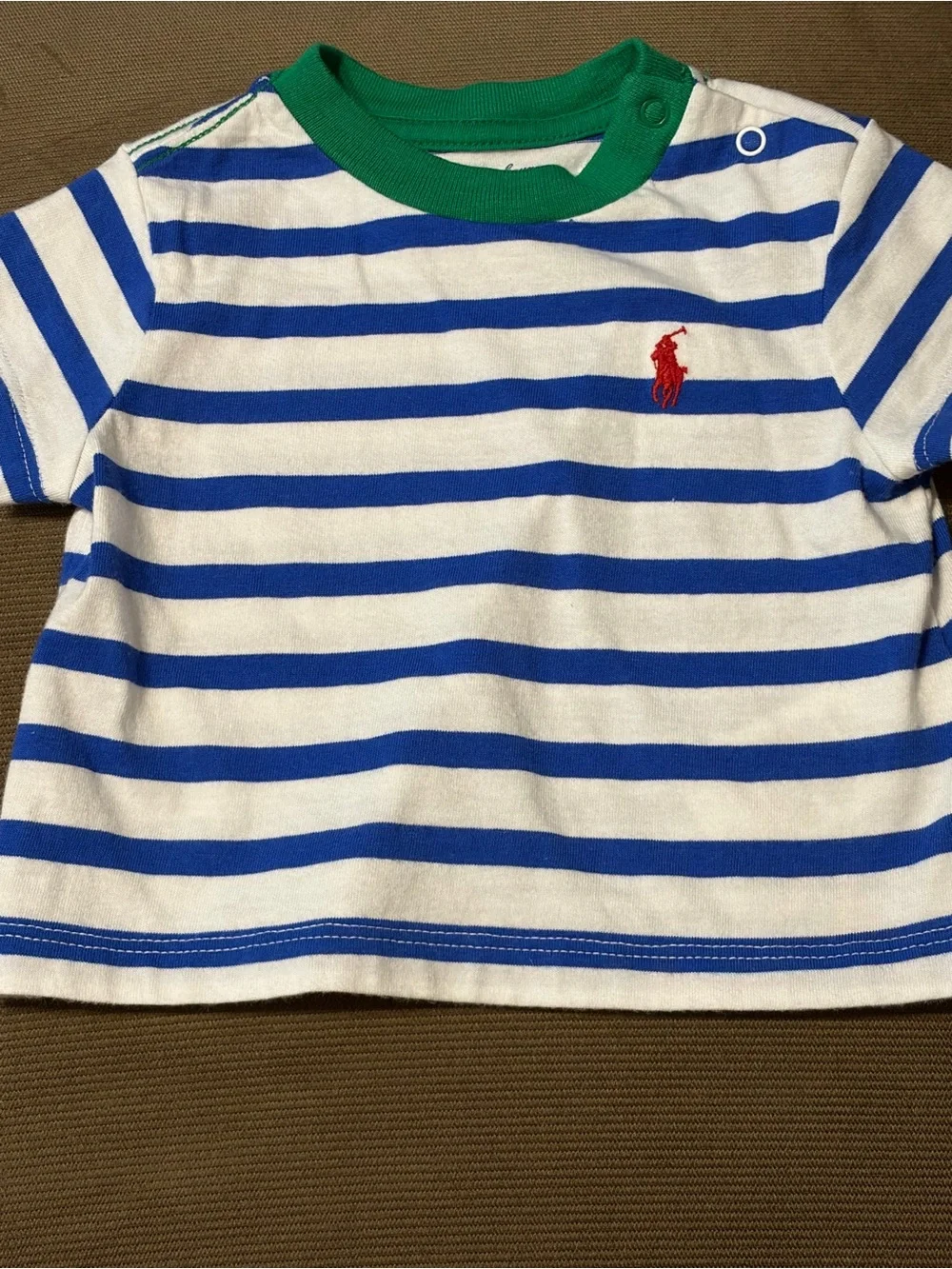 Ralph Lauren Baby Boys' Blue & White Striped Shirt w/Green Trim Size 3 Months